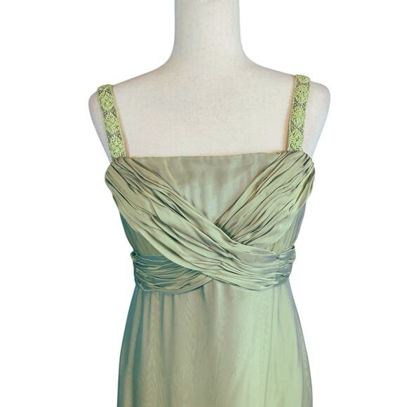Cameron Blake Two Piece Formal Silk Chiffon Gown Jacket Dress Green Beaded Sz 10 - Picture 7 of 11
